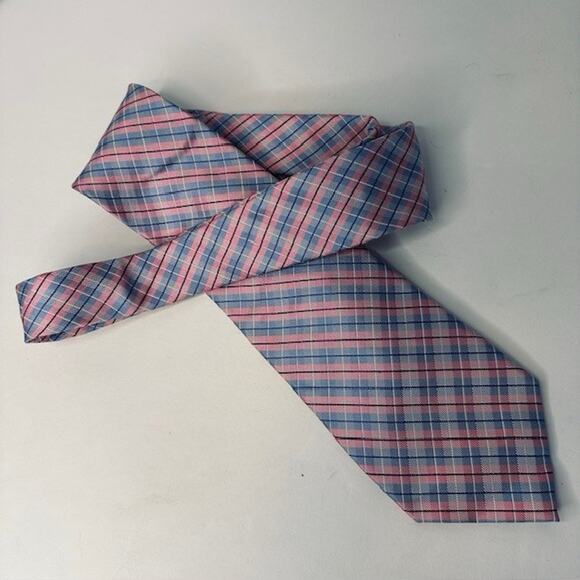NAUTICA Men's 100% Silk Classic Necktie Designer Plaid/Check Pink/Blue EUC - Picture 5 of 10